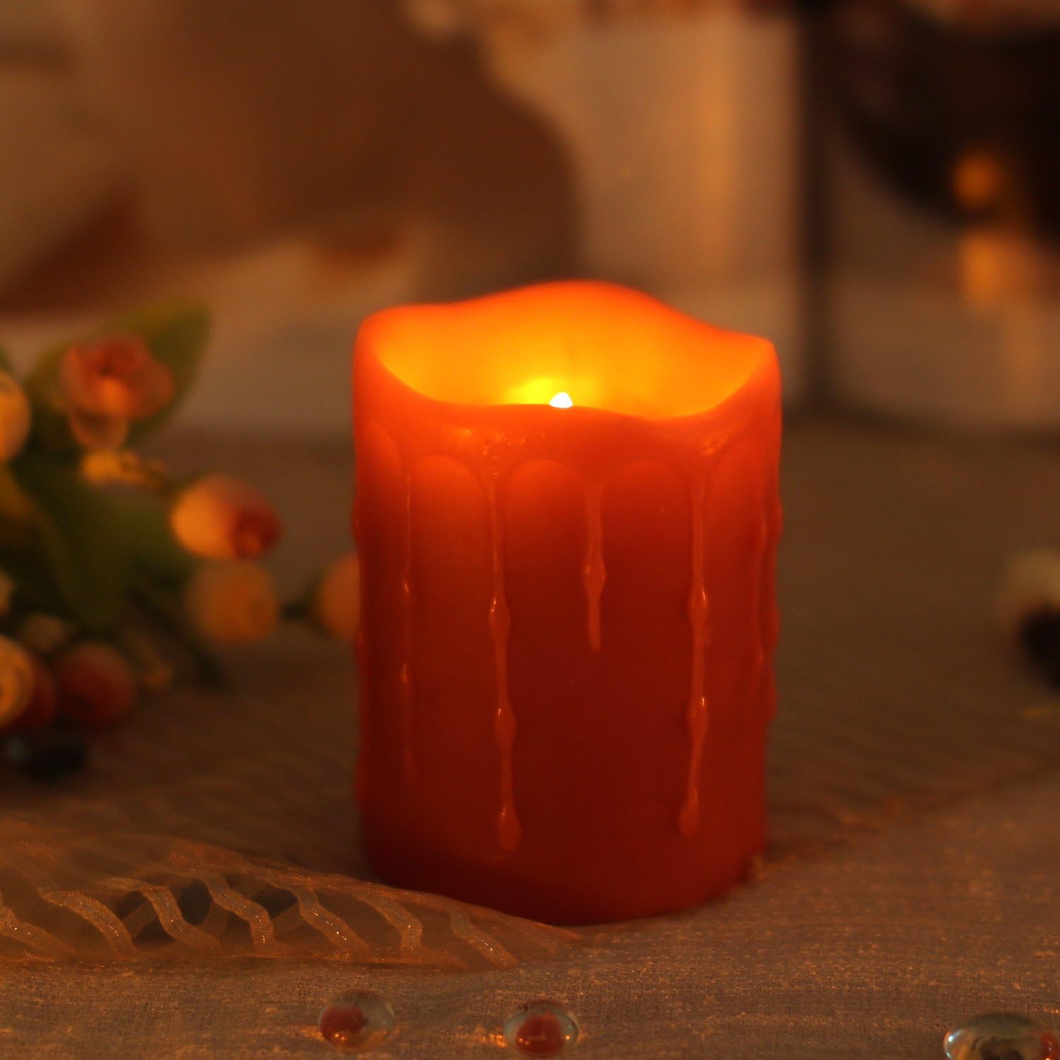 Home Impressions Battery-Powered Flameless Dripping LED Candle with Timer, 3 x 4, Red