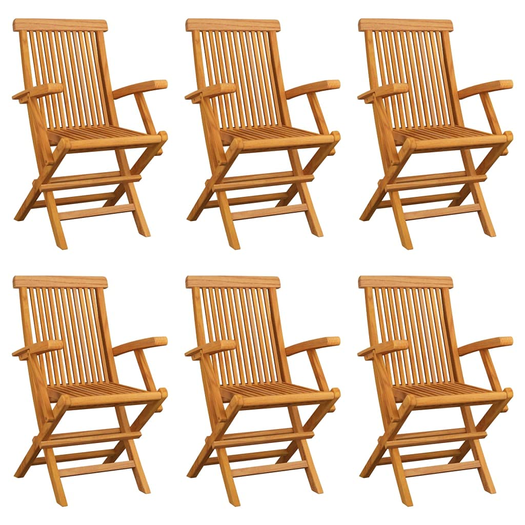 vidaXL 6X Madera Maciza de Teca Sillas de Jardín Plegables Asiento Patio Mobiliario Muebles Cocina Hogar Restaurante Comedor Exterior con Respaldo