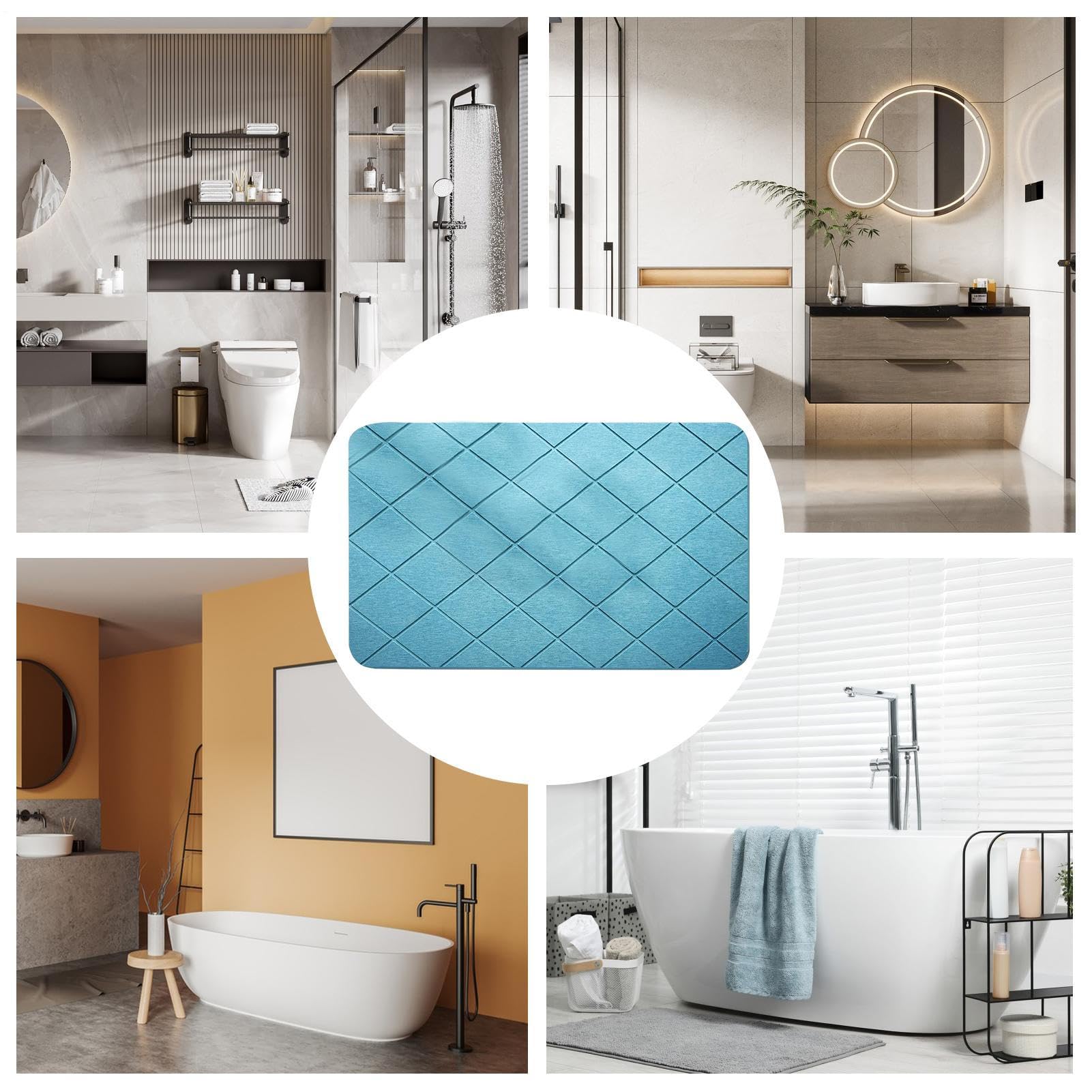 Tappetino da bagno in terra di diatomee, assorbe l'acqua, design geometrico ad asciugatura rapida, antiscivolo, per WC, cucina, vasca da bagno, piscina, uso spa, nero, blu, grigio, bianco