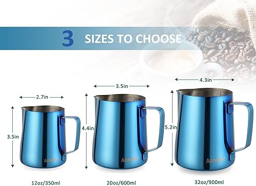 Miniatura 11 de Jarra espumadora de leche de 350 ml, 600 ml, 900 ml, 1500 ml y 2000 ml (12 onzas, 20 onzas, 32 onzas, 50 onzas y 66 onzas), de acero inoxidable