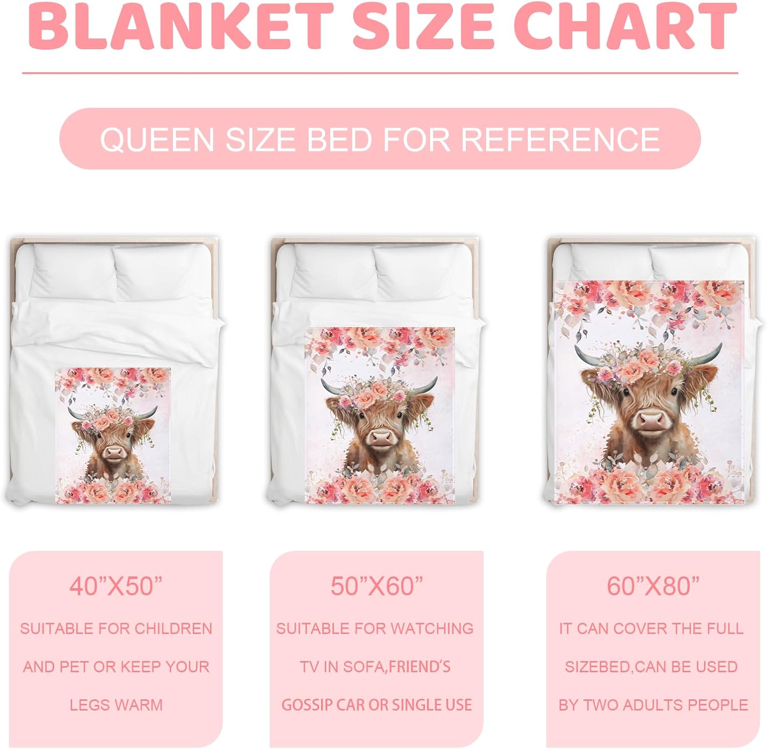 Highland Cow Blanket for Girls, Kids Highland Cow Throw Blanket for Couch Bed Room Decor, Gift for Girls 60"x80"