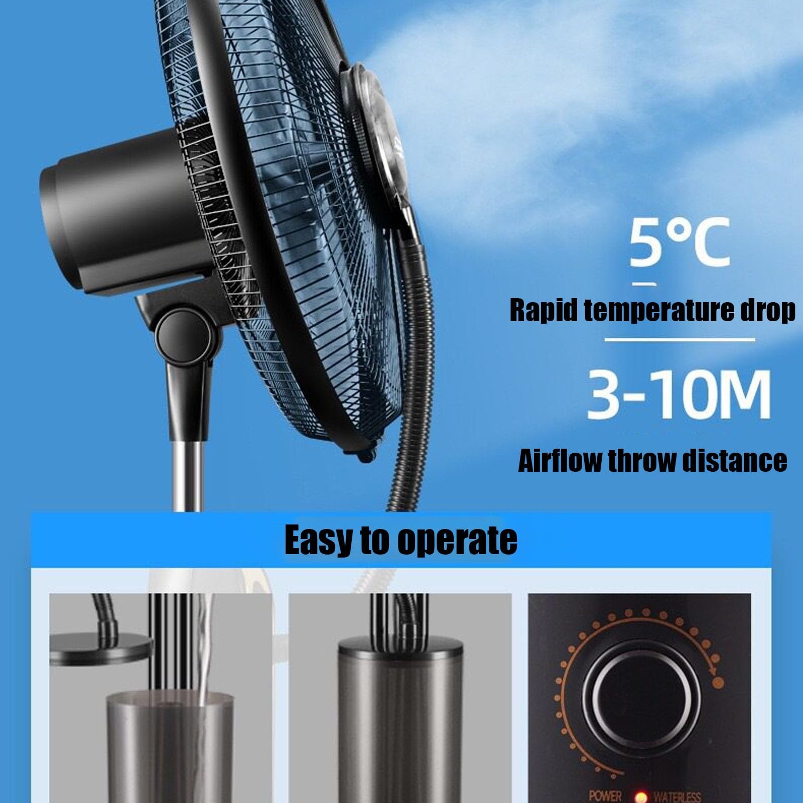 Ventilador Suelo, Ventilador Nebulizador con 3 Velocidades de Enfriamiento Y Depósito de Agua Grande de 4 L (1,06 Galones); Ideal para Oficinas Y Uso Doméstico