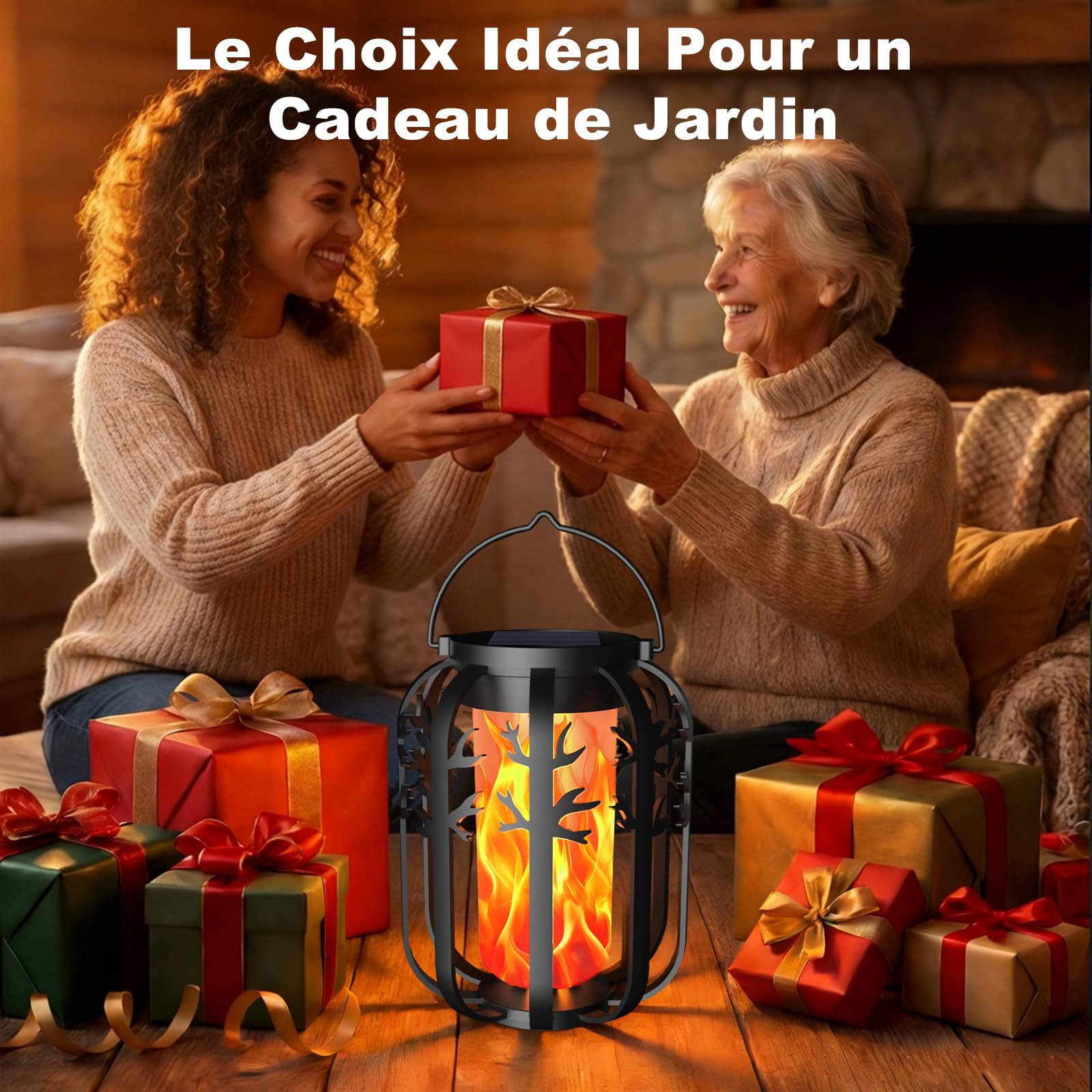 Lampe Solaire Exterieur, 4 Pièces Lanterne Solaire Exterieur avec Gen2 Effet de Flammes Vacillantes, Charge 2 Mode, Imperméables de Lanterne Suspendue pour Jardins Noël Halloween Balcon Deco
