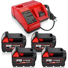 4PC 8.0Ah Replacement for Milwaukee 18 Volt Battery and 48-59-1812 Charger, Compatible with Milwaukee 18V Hammer Drill, Impact Driver, Sawzall, VacuumMulti-5Pack