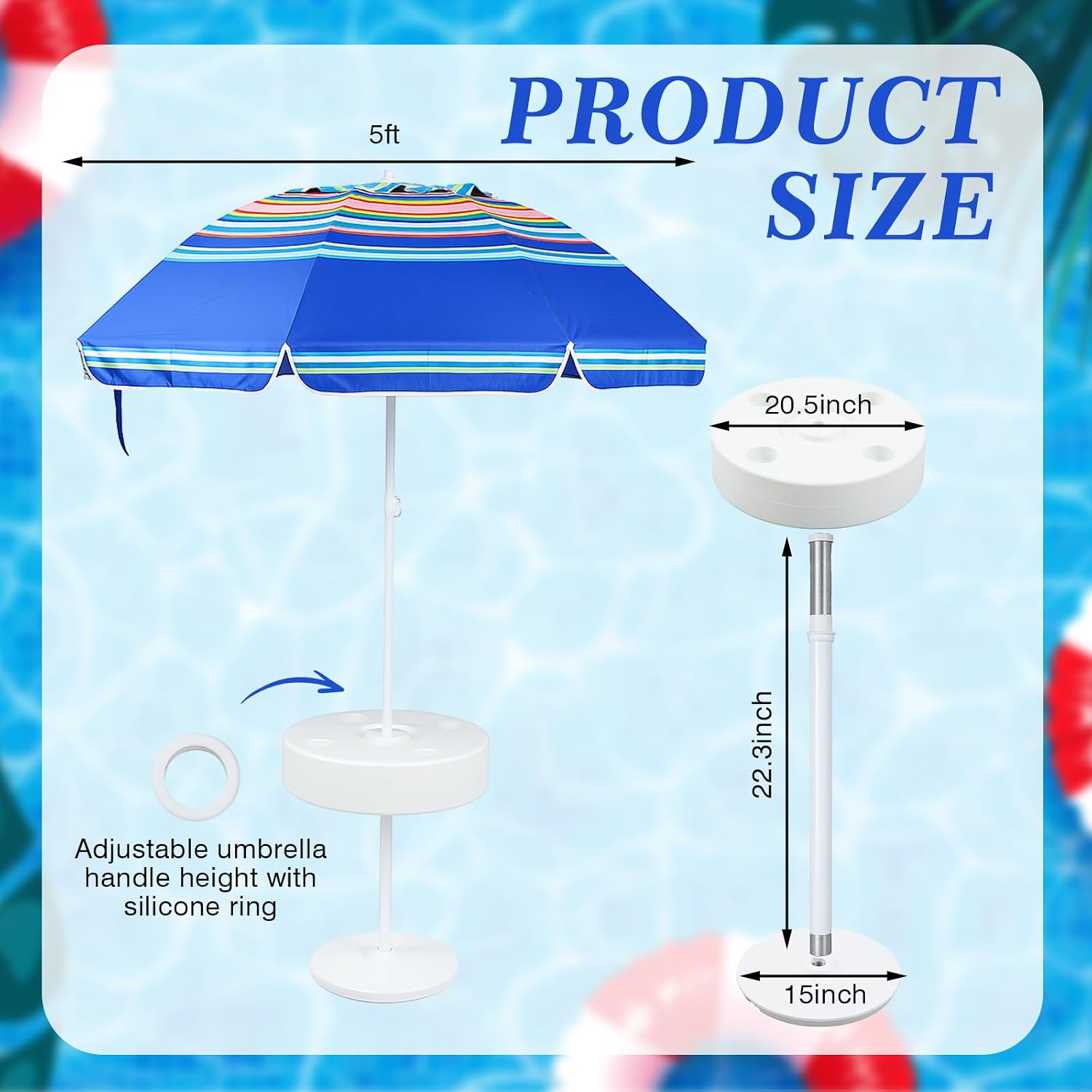 briwooody floating pool umbrella - outdoor sunshade umbrella for inside of pool with portable floating table - summer supply for swimming pools beach & lakes blue stripes 5 ft novel styles
