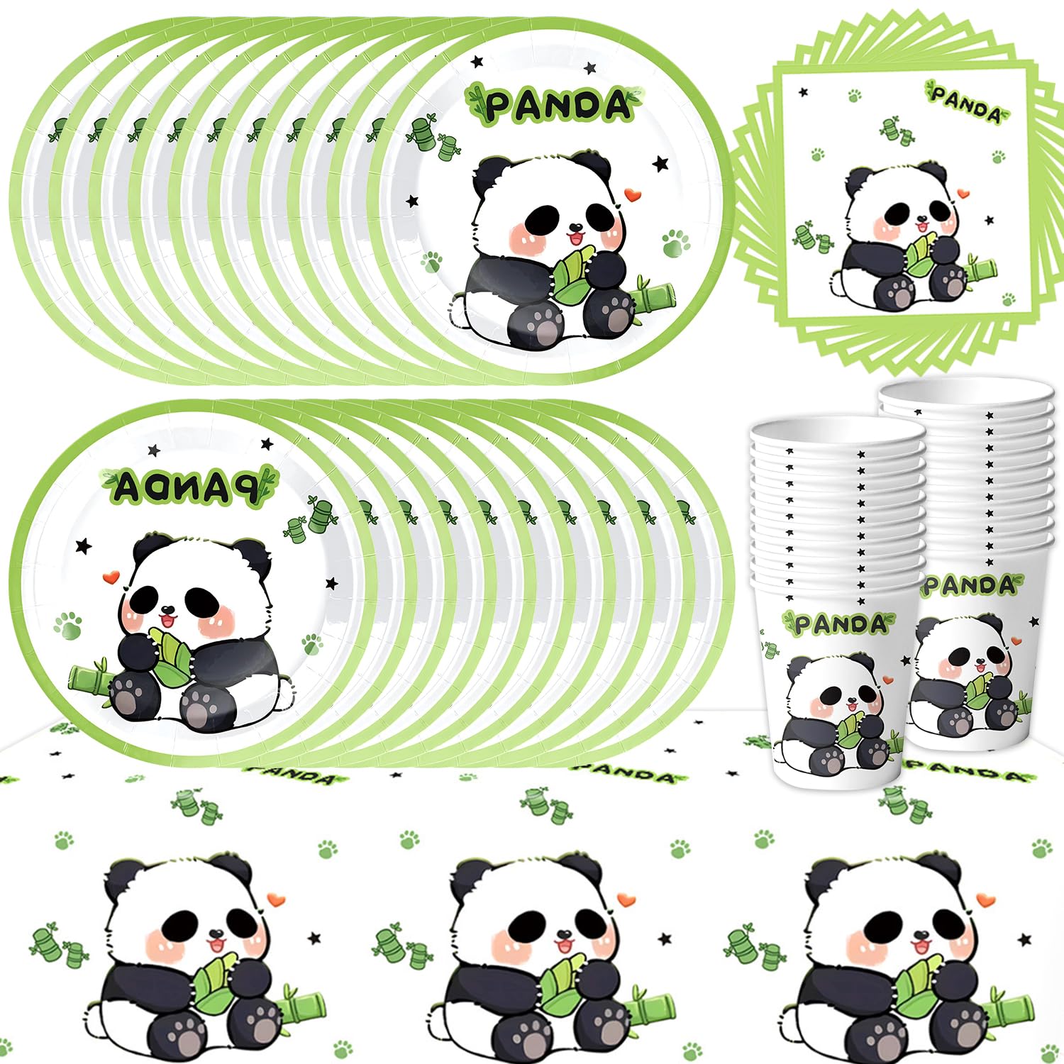 61Pcs Panda Birthday Tableware Set, Panda Party Decoration Supplies, Kinder Birthday Decorations, Theme, Animal Tableware Plates, Paper Towels, Paper Cups, Tablecloths (20 Guests)