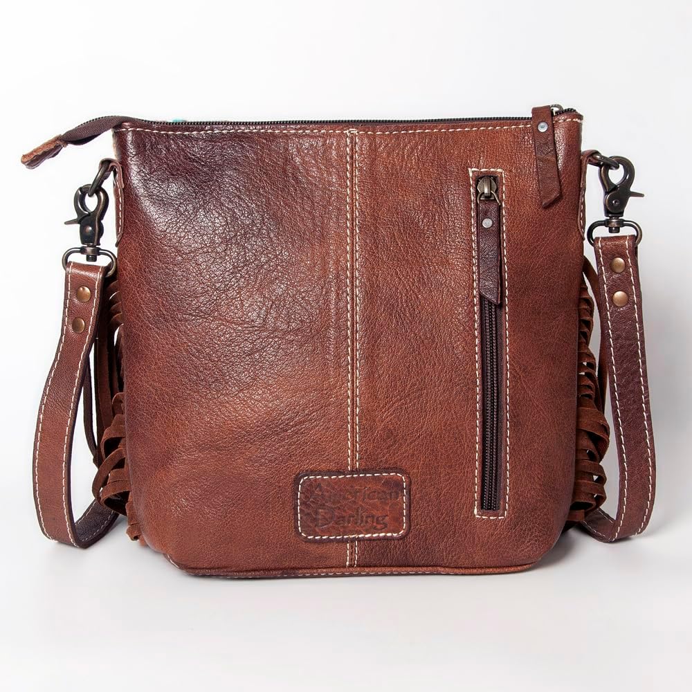 American Darling Western Crossbody Bag – Handwoven Saddle Blanket with Genuine Leather and Fringes, Compact Everyday Purse