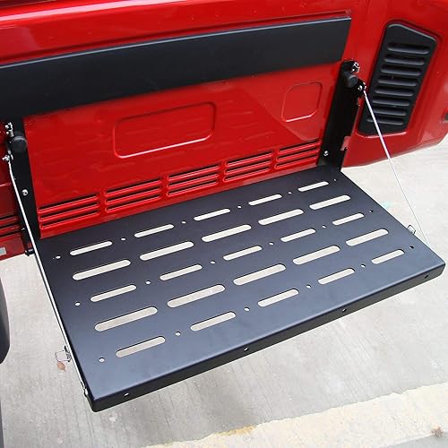 Miniatura 6 de JeCar Mesa trasera plegable para puerta trasera, estante de almacenamiento de aleación de aluminio para Jeep Wrangler JK JKU 2007-2018, color negro