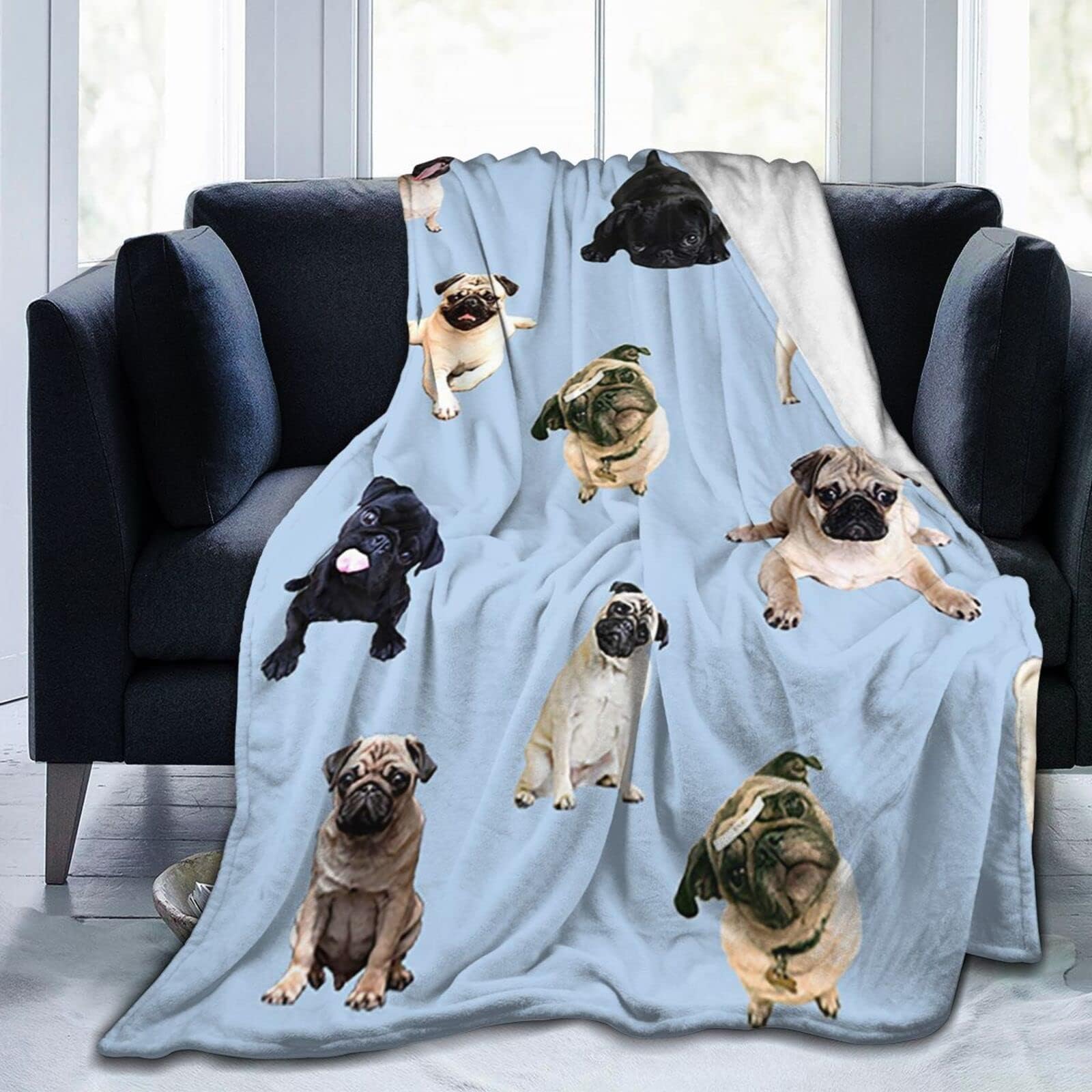 Sleepwish Pug Blanket for Kids Adults Pug Fleece Blanket