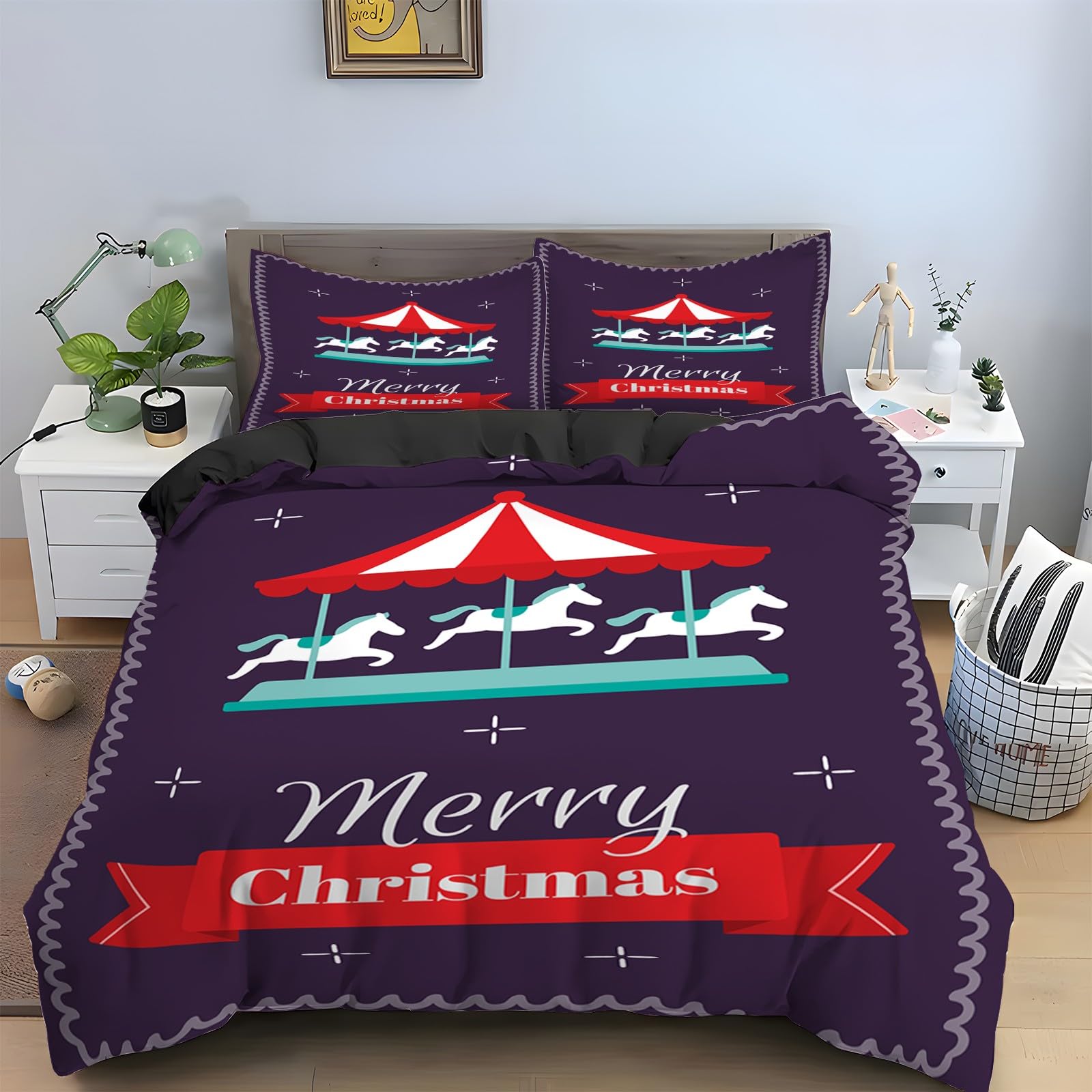 Housse de Couette 220x240 Parc d'Attractions pour Magie de Noël et Nuits d'Hiver Cosy