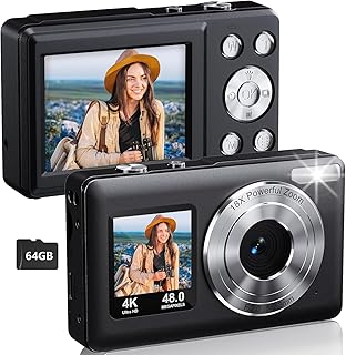 DIVINE Digital Camera 4K 48MP Kids Camera, Dual Screen & Autofocus Point and Shoot Digital Cameras with 64GB SD Card, 16X Zoom, Built-in Batteries (DDC-75)