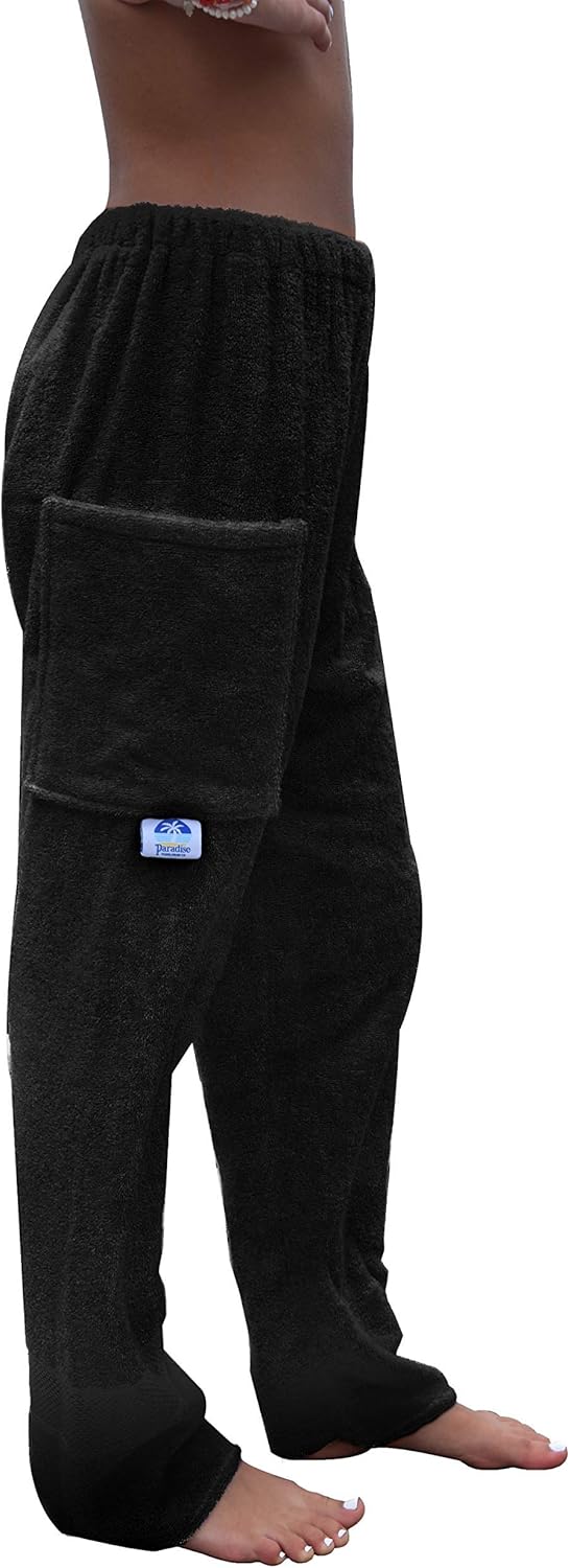 Towel Pants for Swimmers – Cotton Terry Towel Pants – Beach Coverup – Resort Wear – Swim wear Black