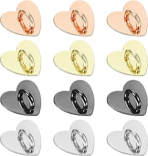 12 Pcs Heart Cell Phone Ring Holder, Cute Phone Charm Hooks Adhesive Metal Phones Finger Grip Loop Stand Heart Charms for DIY Phone Case Pad Tablet Supplies