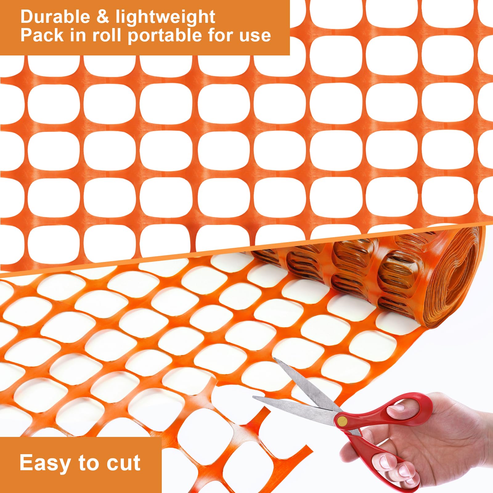 Plastic Mesh Fence, Construction Barrier Netting, Safety Fence, 4'x100' Feet 1 Roll with 100 Zip Ties, Fences Wrap, Garden Fencing, Above Ground, for Snow, Poultry, Chicken, Deer, Patio, Orange