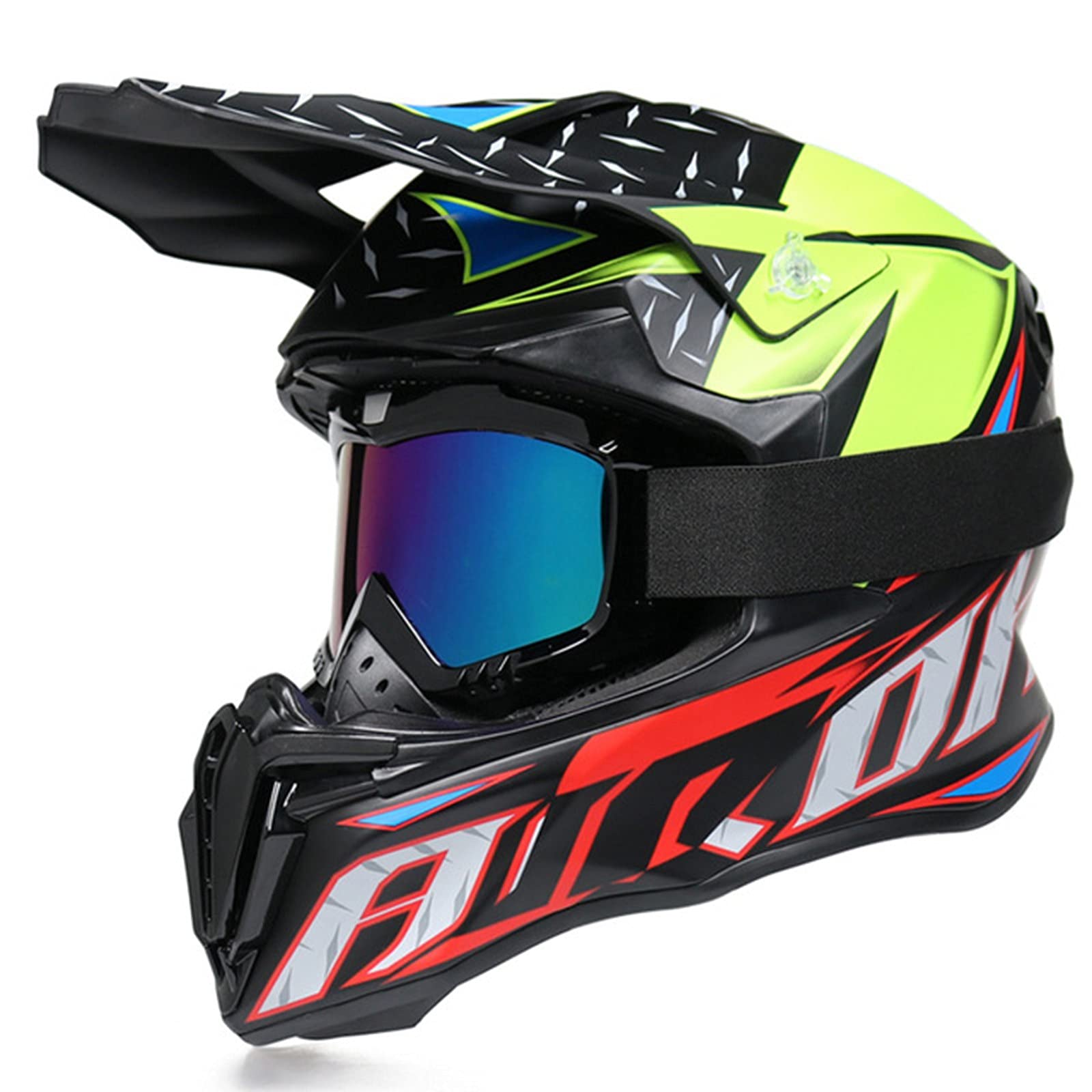 Motocross Helmet with Goggles Dual Sport Motorcycle Full Face Off Road Helmet DOT/ECE Approved MX MTB BMX ATV Off-Road Street Dirt Bike Downhill Enduro Helmet for Adult Men Women Matte Red,L
