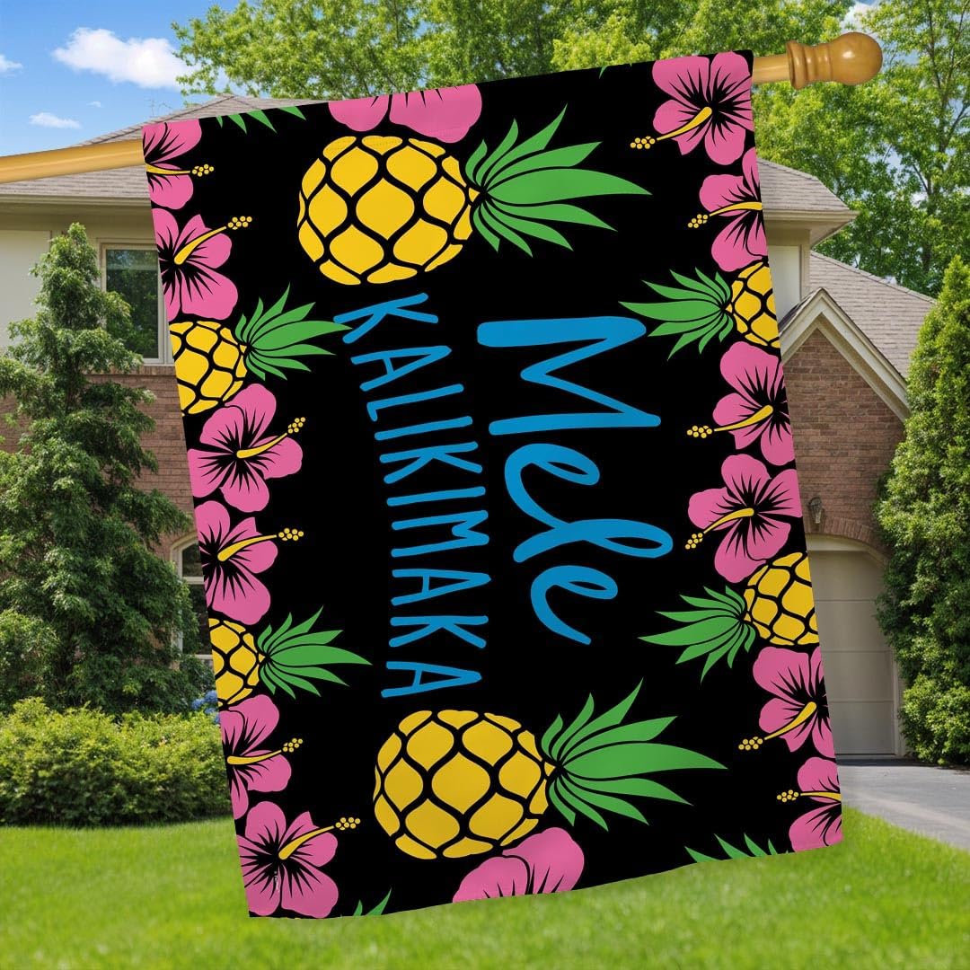 Winter Themed House Flag Mele Kalikimaka Hawaiian Classic Christmas Song Horizontal House Flag Green