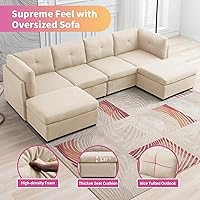 Vista 17 de Sofá modular seccional, sofá convertible en forma de U con otomanas extraíbles, diseño capitoné, sofá modular de 6 asientos para sala de estar, gris