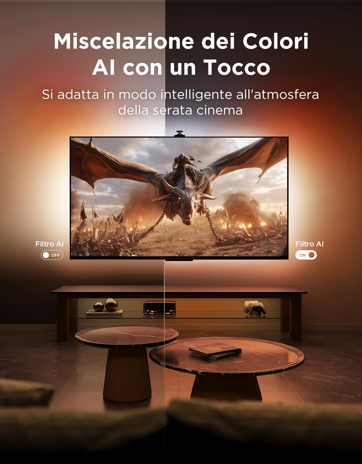 Govee TV Backlight 3 Pro con Tripla Telecamera HDR, RGBWWIC Striscia led TV | 5 in 1 LED, per 55-65 pollici, 75 LED/m, Supporta Filtro AI, APP Controllo Vocale, Sincro DreamView, Matter Alexa Compatibile