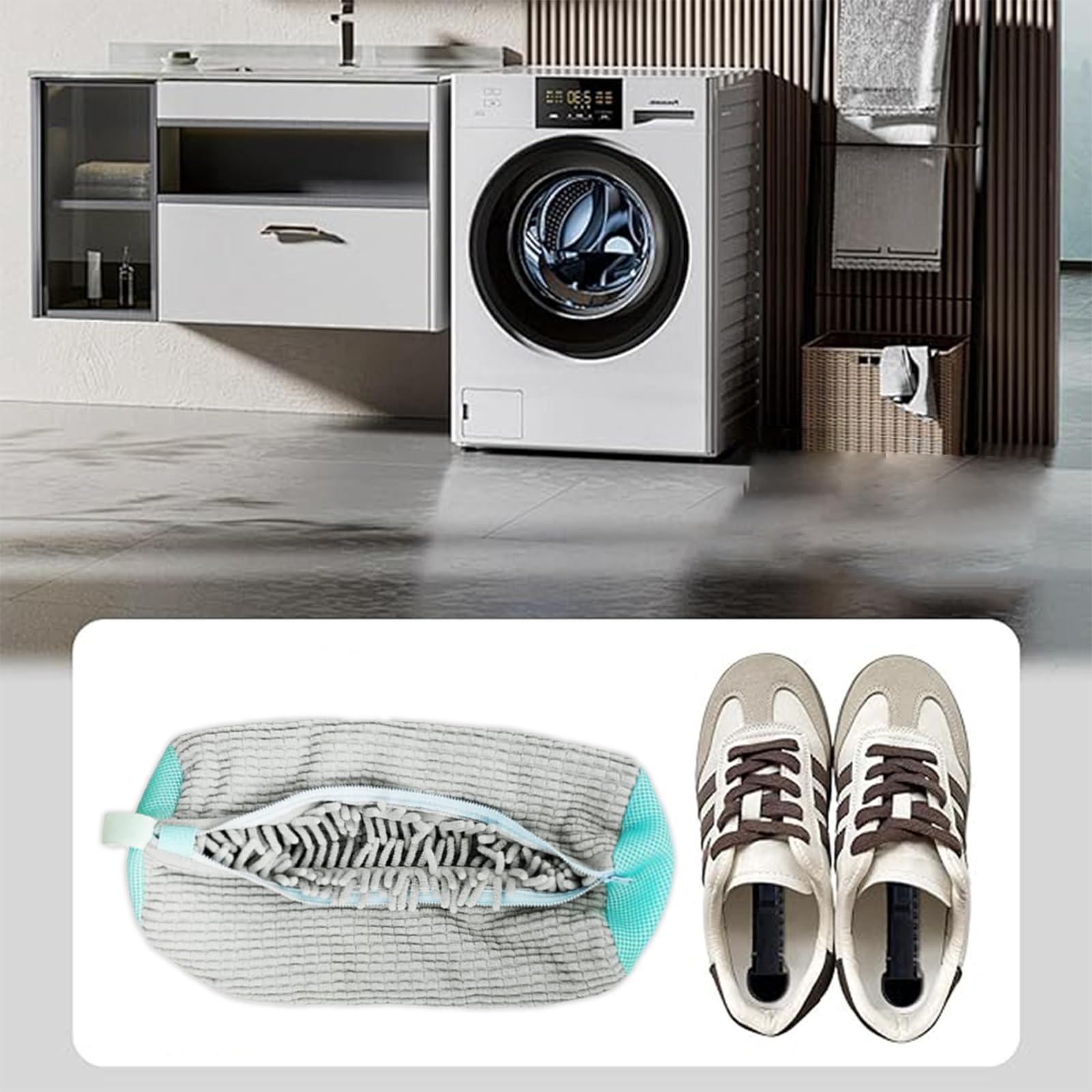 Sac Lavage Chaussures Machine - Réutilisable - Bleu - Protection Chaussures En Machine - 39x19 Cm