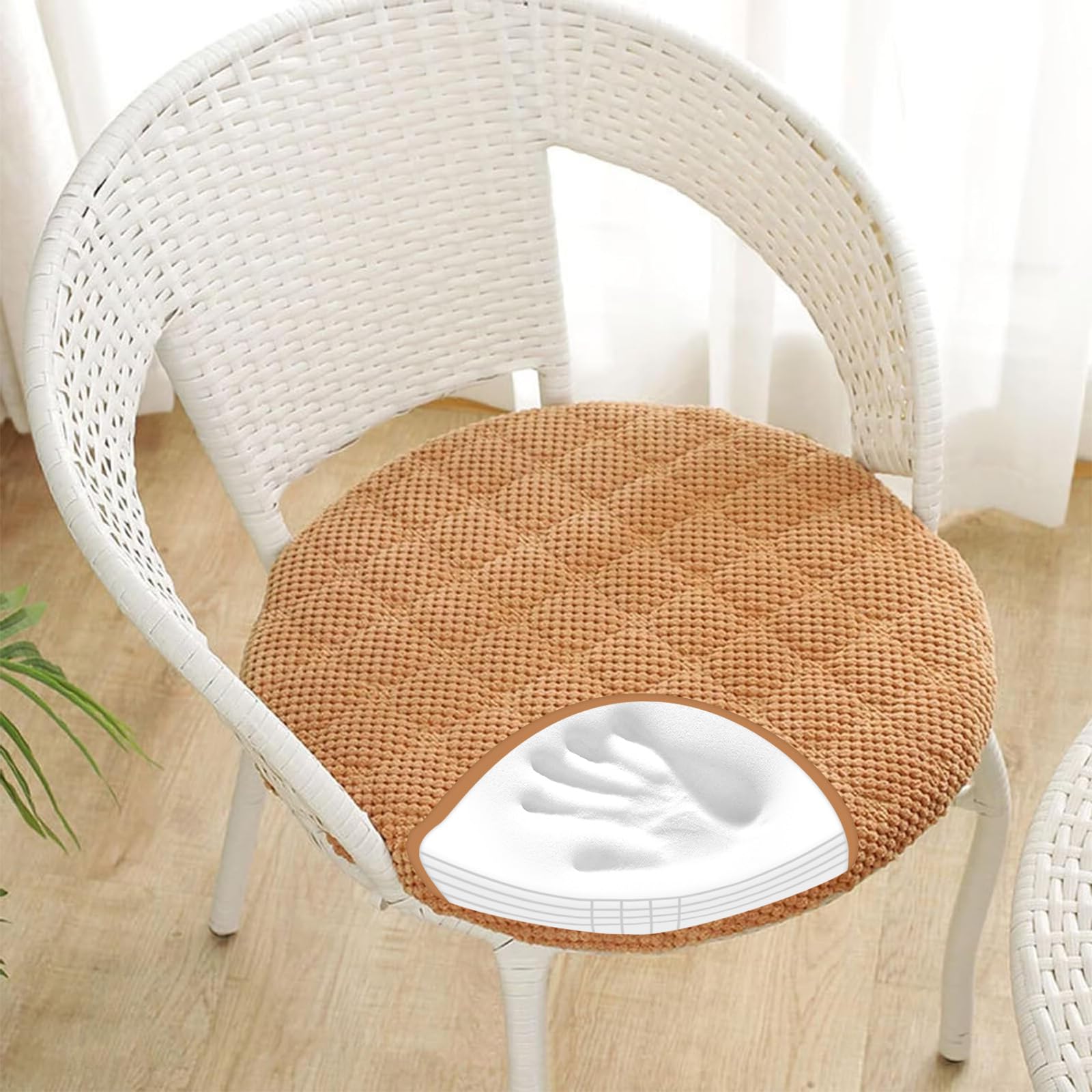 Coussin de chaise antidérapant rond de 50 cm doux lot de 6 kaki lavable