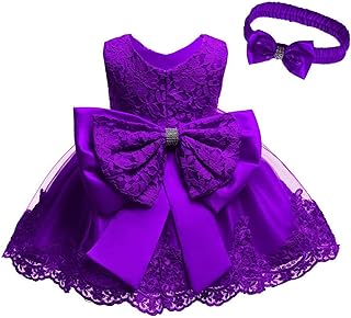 0-6T Toddler Girls Pageant Lace Dresses Baby Birthday Party Embroidery Dress with Headwear - Buy now