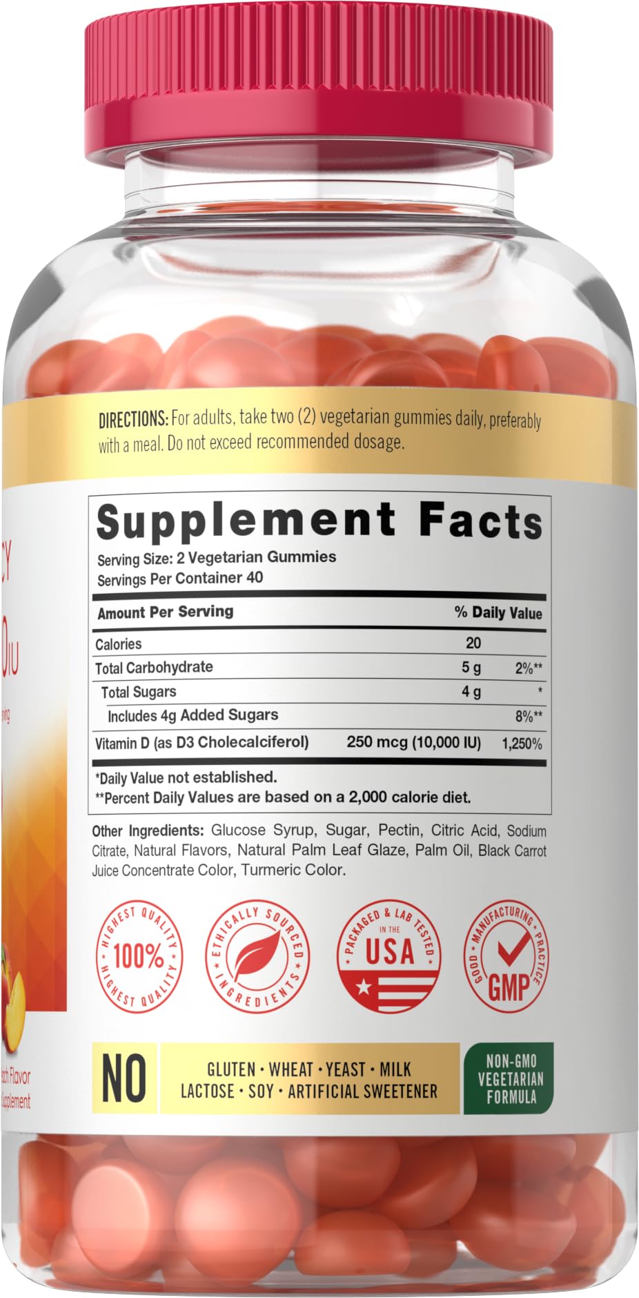 Vitamin D3 10000iu Gummies for Adults | 80 Count | Peach Flavored Gummy — Amazon image 2