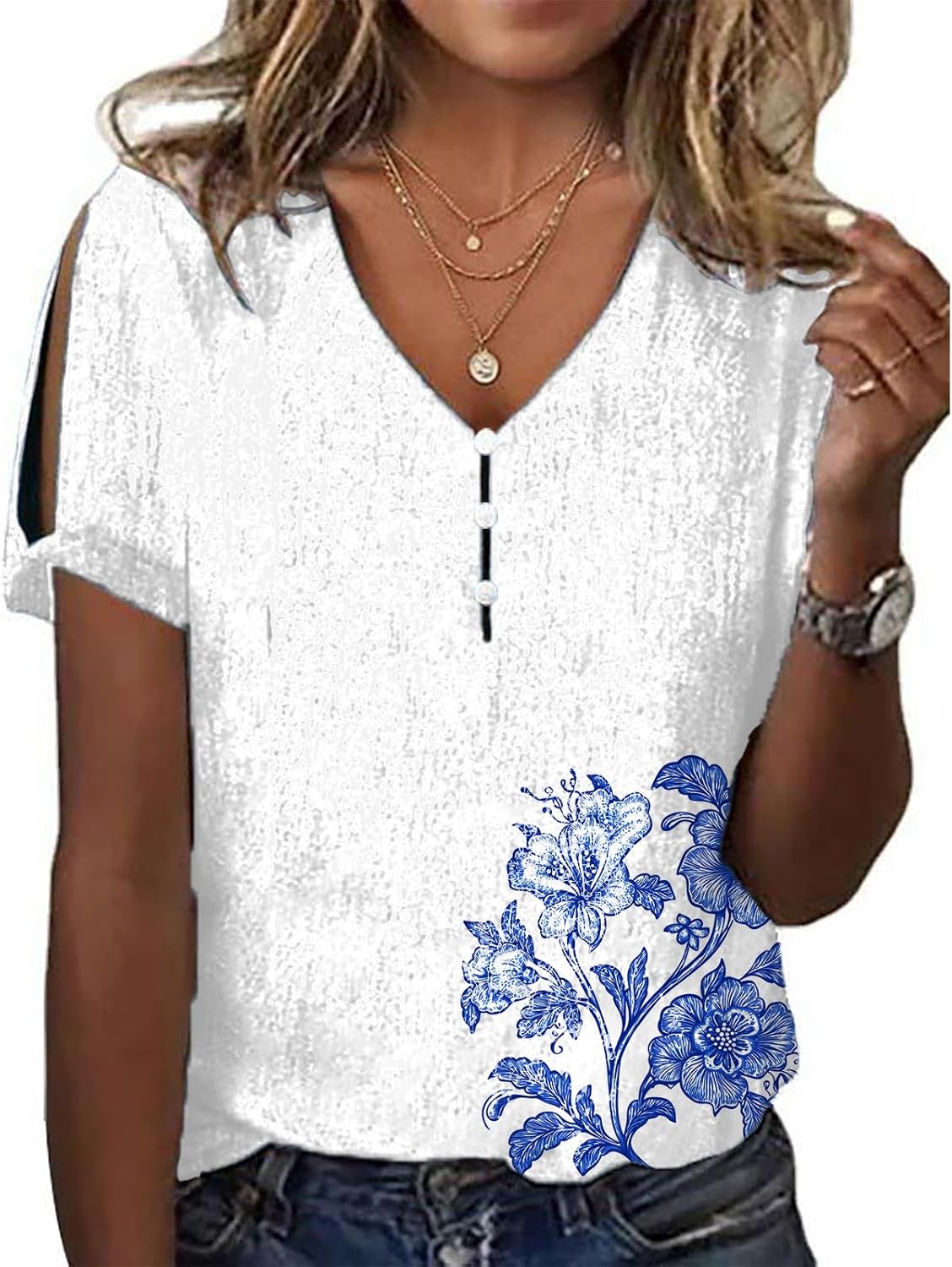 Boho Tops for Women Dressy Casual Japanese Art Cold Shoulder Plus Size 2025 Fashion Trendy Comfy Button Tshirts