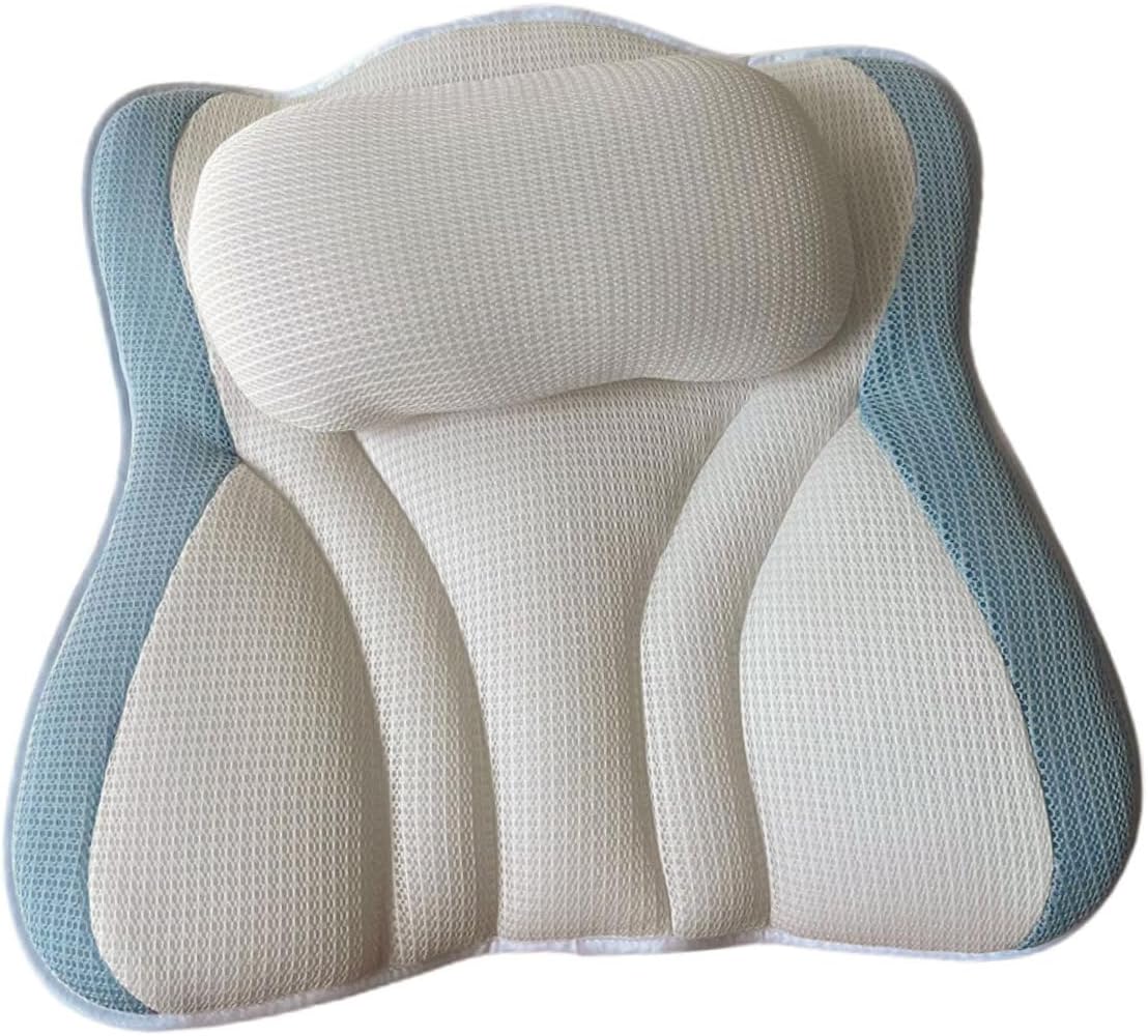 Bath Pillow for Tub with Suction Cups, Mesh Bath Neck Pillow 48x42x10cm, Non-Slip Breathable Spa Headrest for Relaxing Bathing Experience