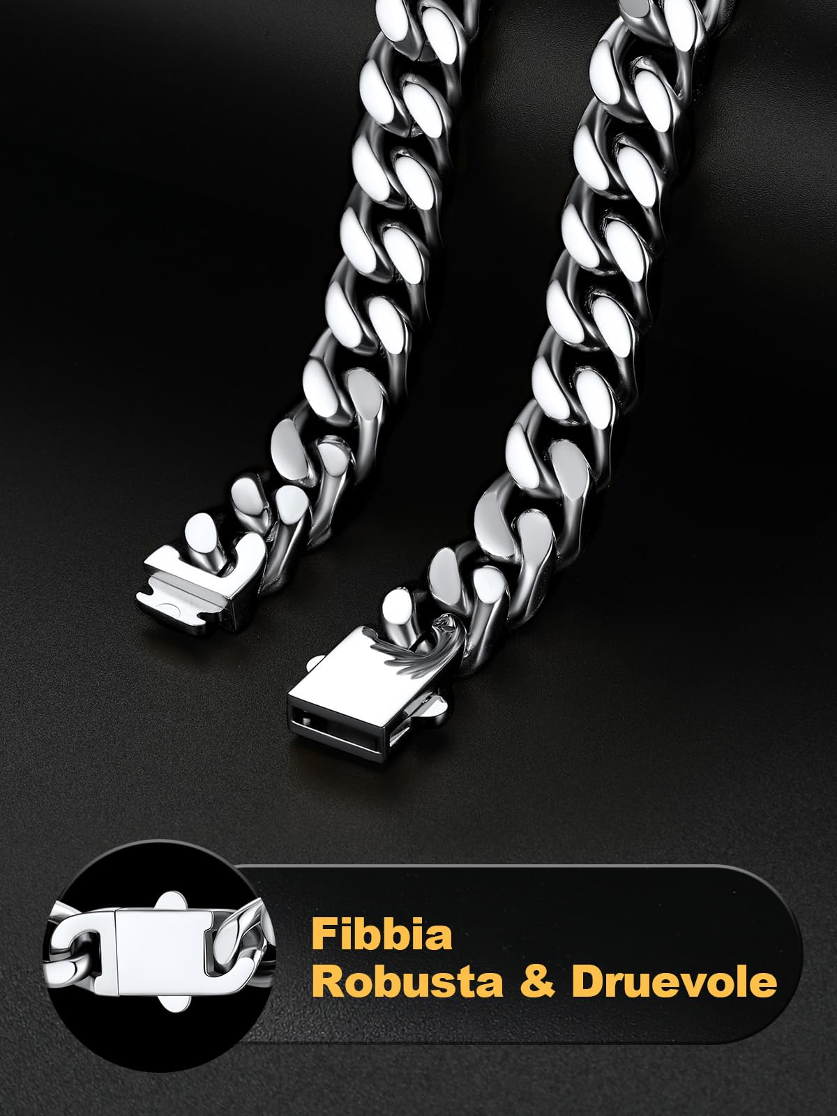 U7 Collana da uomo a catena cubana a maglia cubana in acciaio inossidabile larghezza 5/7/9/12 mm lunghezza 45-76cm colore argento placcato oro nero stile hip hop confezione regalo