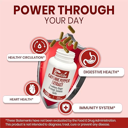 Miniatura 4 de Cápsulas de pimienta de cayena, mezcla 7 en 1 con espino, jengibre, remolacha, ajo y cúrcuma, 120 cápsulas veganas, suministro de 2 meses, píldoras