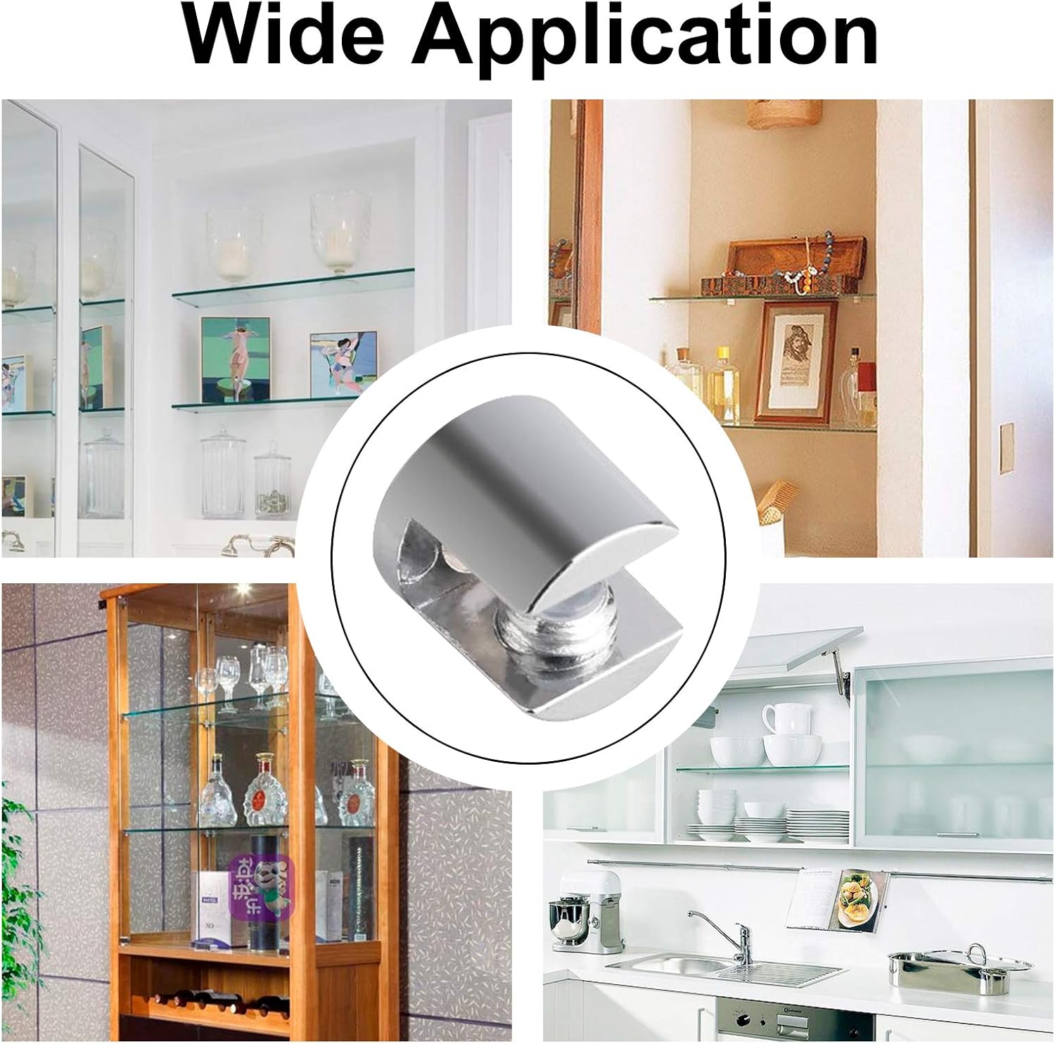 Glass Shelf Bracket, 8Pcs Wall Mounted Adjustable Glass Shelf Clamp Clips Polished Chrome Zinc Alloy Glass Clamp Brackets Supports Cylindrical Mounting Brace for 8-12mm Thick Glass