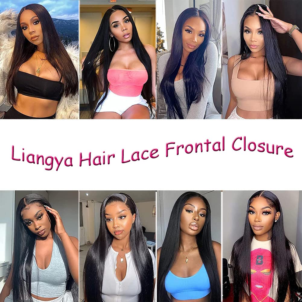 Frontal Hd Lace Straight Closure 13x4 Ear to Ear Free Part Straight Frontal Pre Plucked 12A Grade Human Hair 13x4 Full Lace Closure With Baby Hair Natural Black Color(12inch)