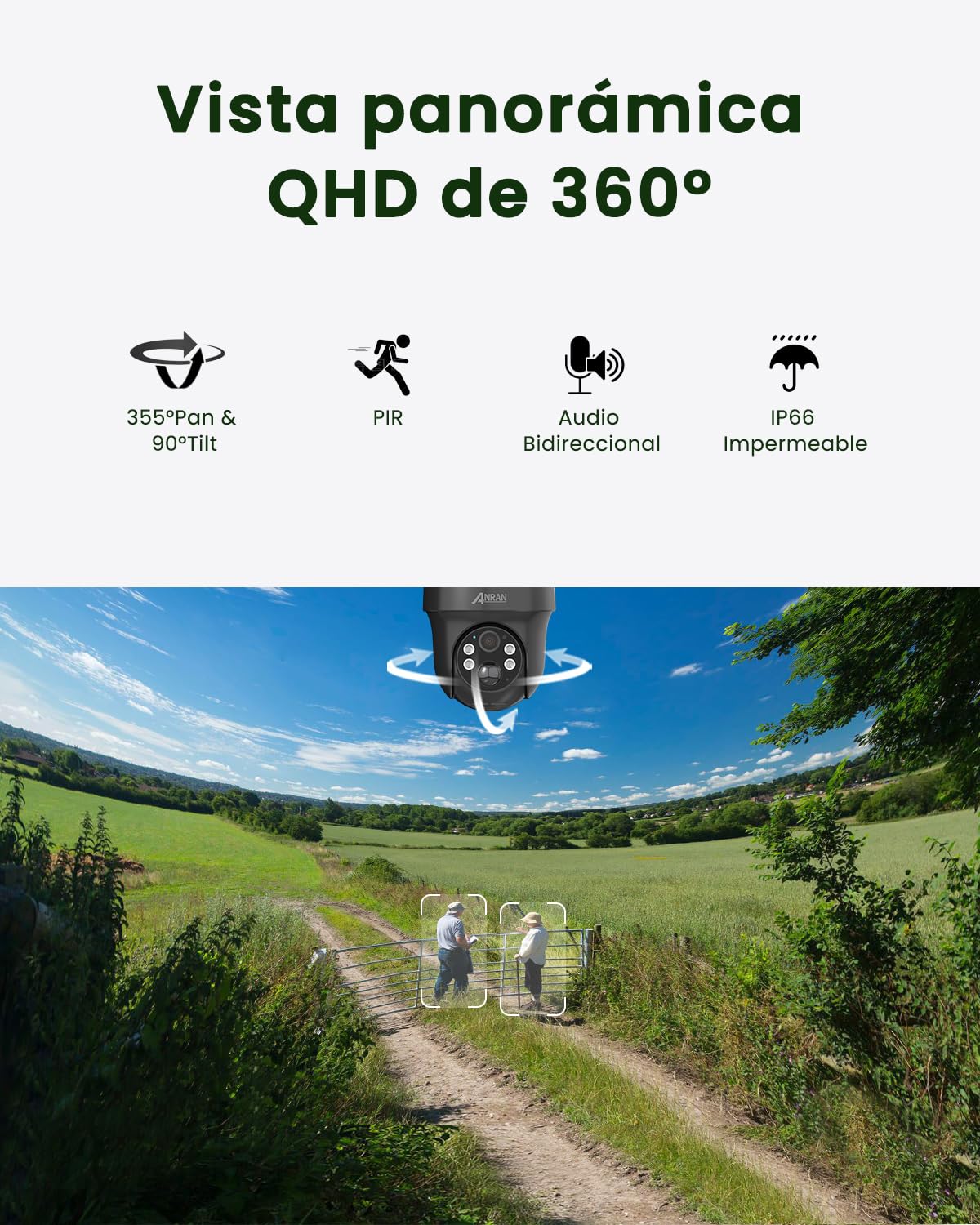 ANRAN 3G/4G LTE 2K Cámara Vigilancia Exterior con SIM | Solar Camara sin Cable con Batería, PTZ 360°, Visión Nocturna, Detección De Movimiento, Audio Bidireccional