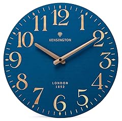 NIKKY HOME Navy Blue Wooden Wall Clock 12 Inch Battery Operated Silent Non Ticking Clock Decor for