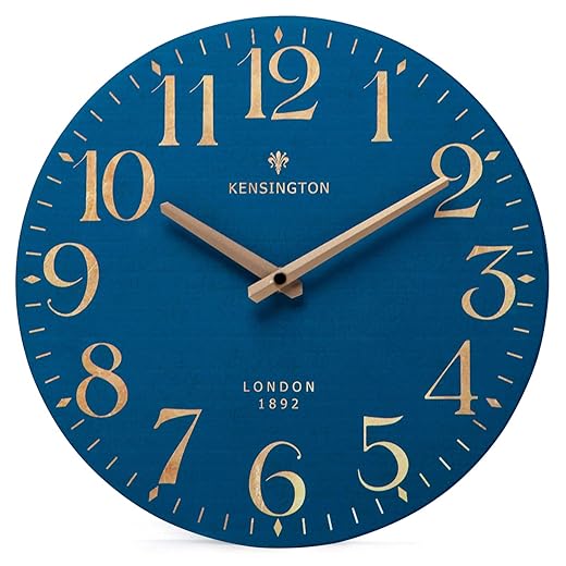 NIKKY HOME Navy Blue Wooden Wall Clock 12 Inch Battery Operated Silent Non Ticking Clock Decor for