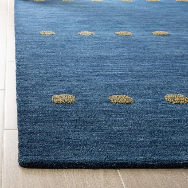 Blue Minimal Dotted Area Rug 10x14 ft, Handmade Tufted Wool Carpet, Soft Plush Modern Contemporary Living Room Bedroom Floor Rug
