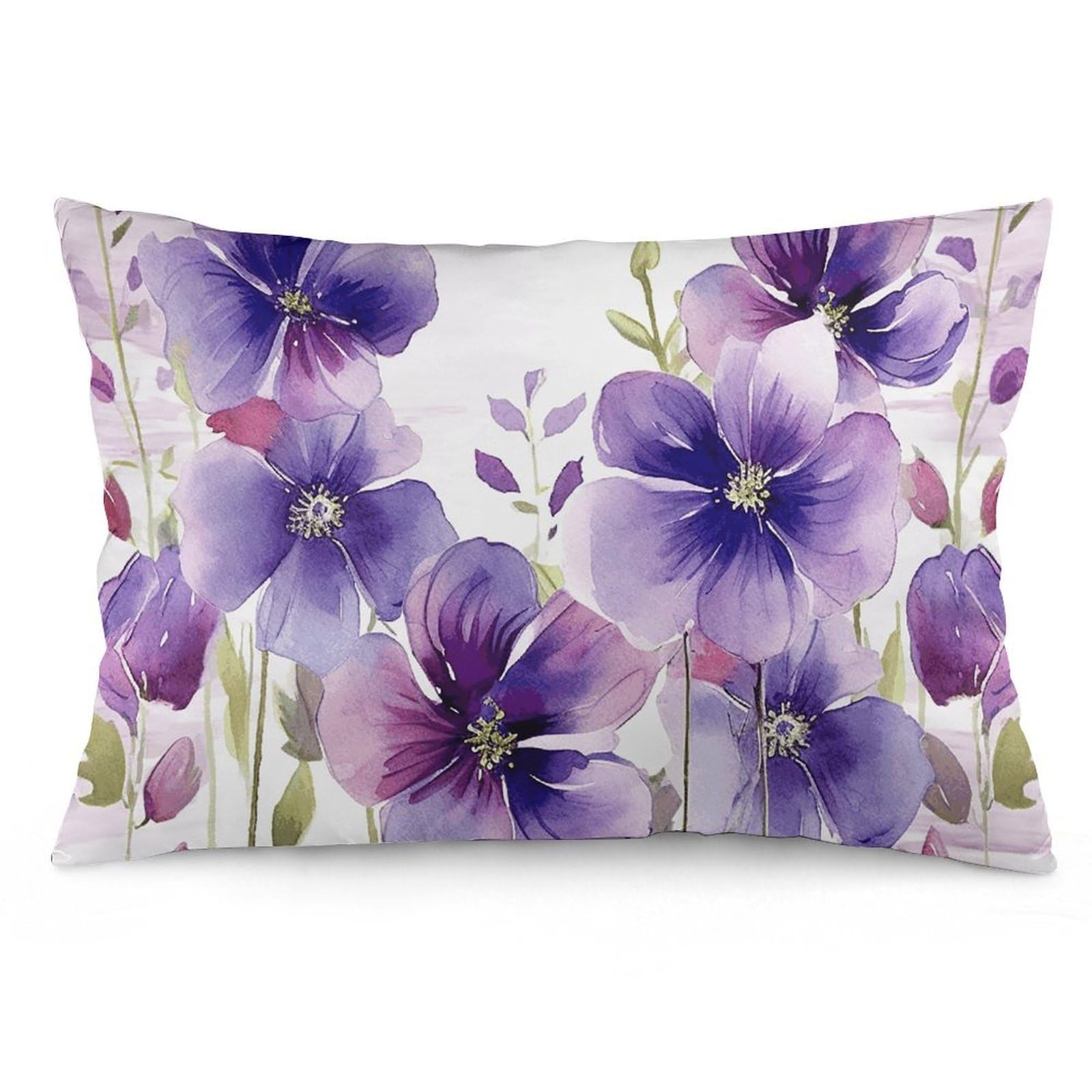 2 Pack Pillow Cases for Hair and Skin, Soft Breathable Pillow Case Covers with Hidden Zipper, Watercolor Purple Flowers Pillowcase 12 "x20 Pillow Covers for Sleeping Gift
