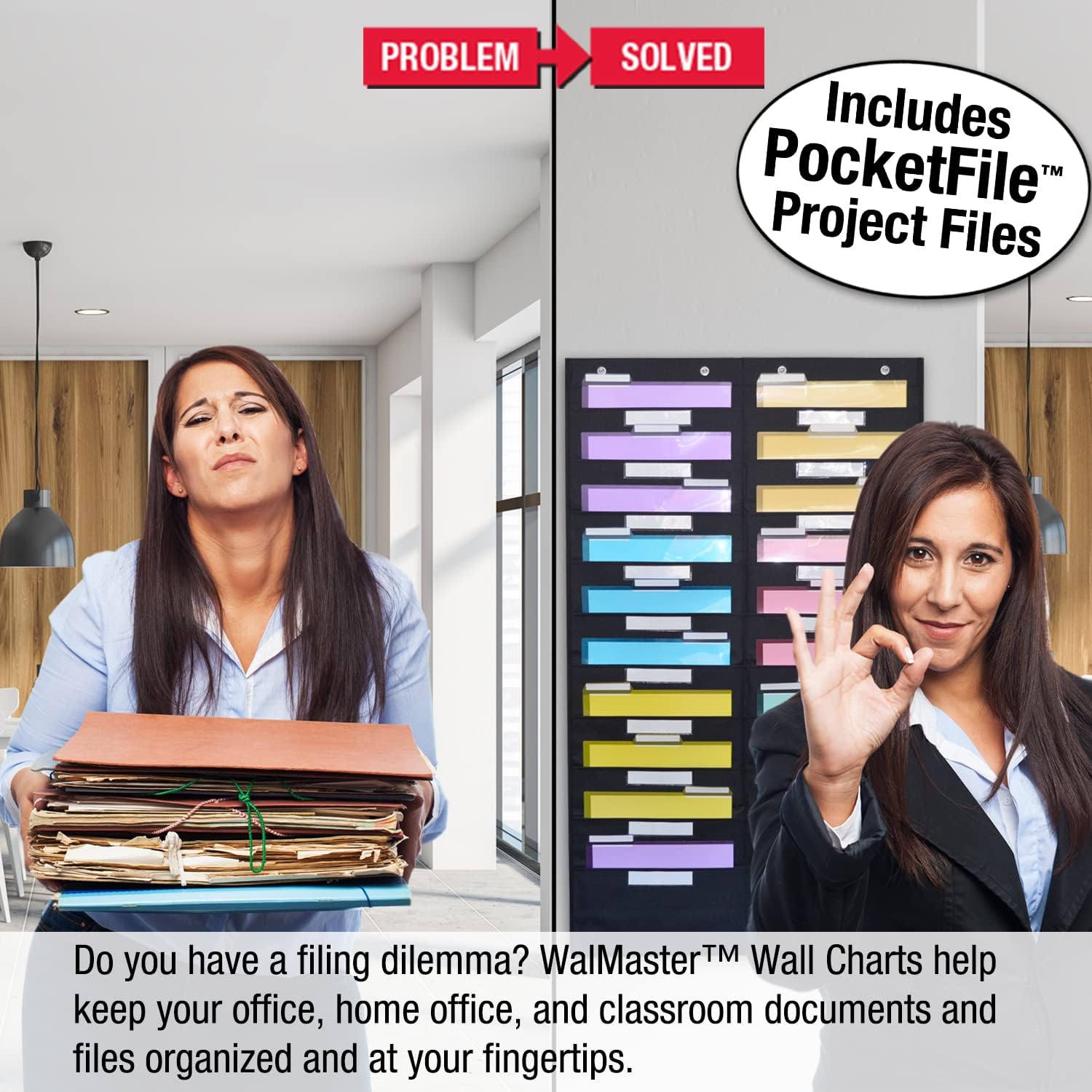 Ultimate Office WalMaster Heavy Duty, 20-Pocket Wall Chart Filing System WITH LABEL HOLDERS for Classroom and Office, Wall File Organizer PLUS 36 PocketFiles, Mounting Hardware & Door Hooks