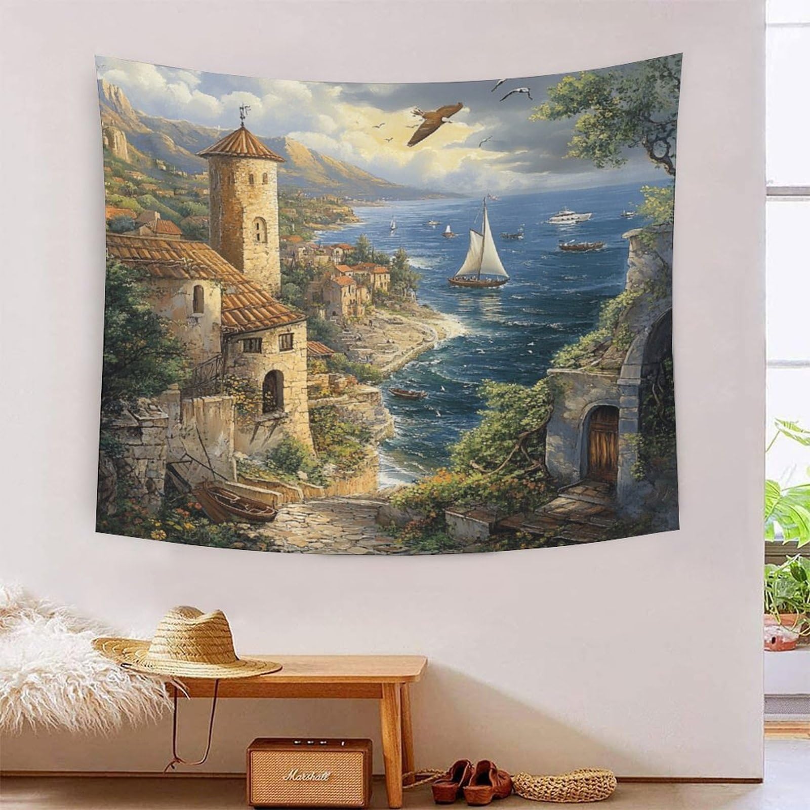 Tapisserie murale plage 3D en polyester doux grand format poster