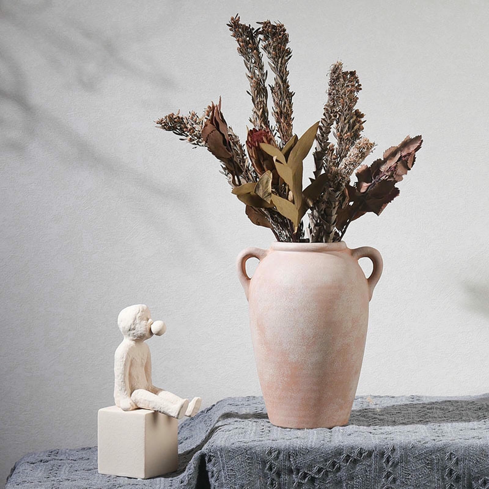 Ceramiczny wazon wiejski, rustykalny wazon, dekoracyjny ceramika, wysokie wazony do dekoracji domu, na stół, do salonu, ciemnożółty