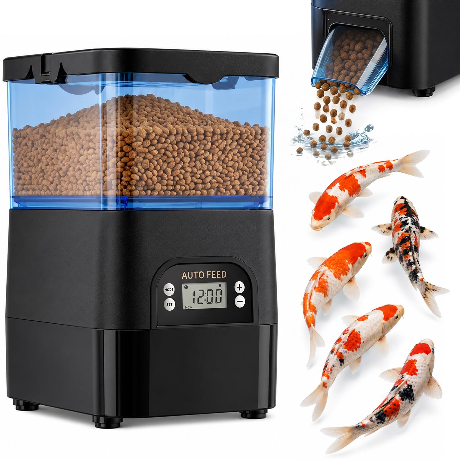 Mangiatoia automatica per laghetti, 2,8 l, con display LCD