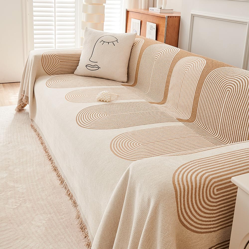 Uoxhfdh Beige Double Sided Chenille Sofa Cover Premium Couch Slipcover For 2 Person(180X230cm)