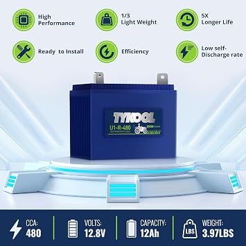 TYKOOL Group U1R Lithium Lawn Mower Battery,12.8V 12Ah,480CCA, Fits for Ride on Lawn Mower and Gardon Tractor,Compatible with John Deere,Cub Cadet,Craftsman,Troy-Bilt Mower, Positive on Right [- +]