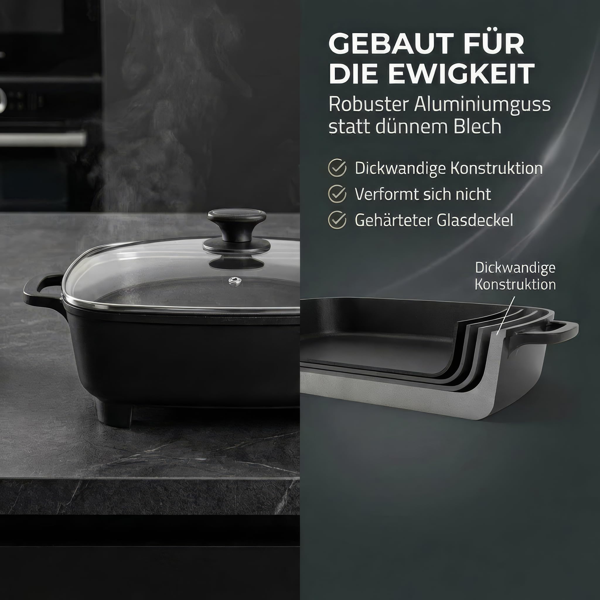 Elektrische Pfanne - 40 cm - Dickwandiges Aluminium-Gussgehäuse