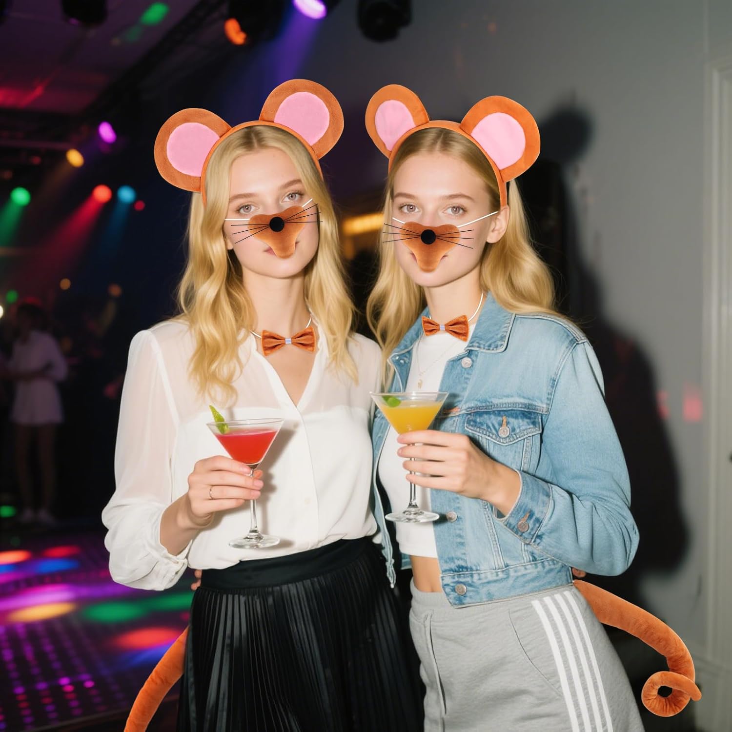 4 PCS Mouse Costume Set Rat Costume Mouse Ear Headband Tail Nose Bow Tie for Halloween Cosplay Animal Dress Up - Image 6