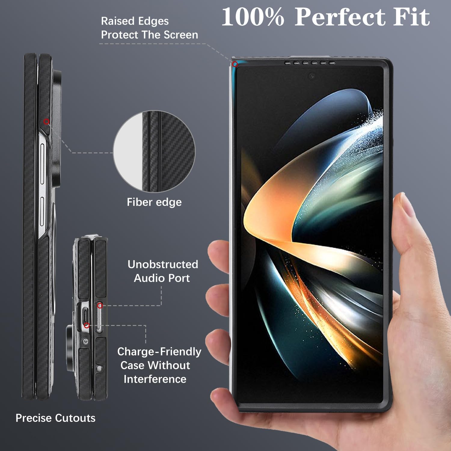 Asuwish Phone Case for Samsung Galaxy Z Fold 4 5G 2022 Magnetic Carbon Fiber Cell Cover，Compatible with MagSafe Shockproof Protection Hard Holder ZFold4 Z4 Fold4 ZFold 4Z ZFold45G Women Men Black image 3