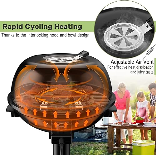 Miniatura 2 de Giantex Parrilla eléctrica para interiores y exteriores, parrilla portátil de 1600 W con rejilla antiadherente extraíble, temperatura ajustable,