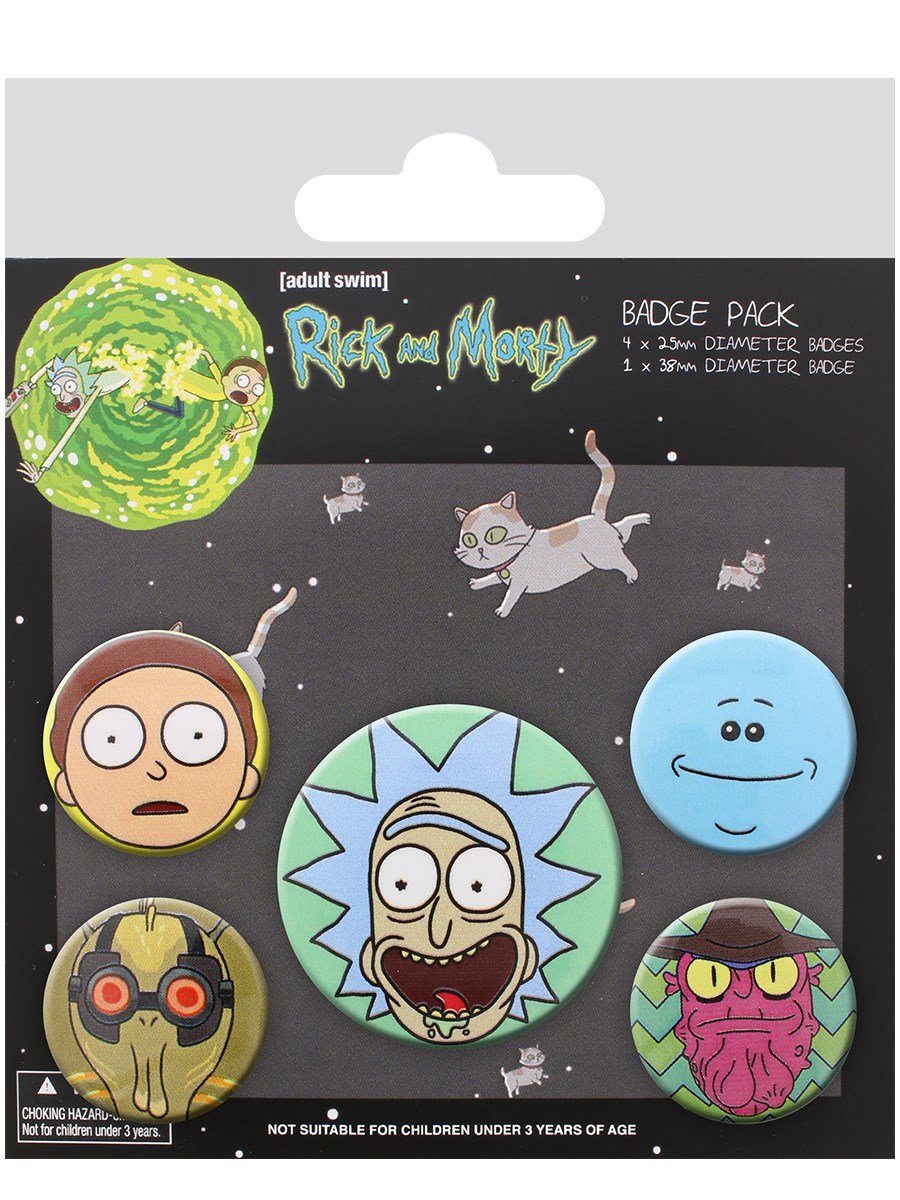 Cartoon Network, BP80615, Rick and Morty - Heads Badge Pack, Multi-Color, 10 x 12.5cm