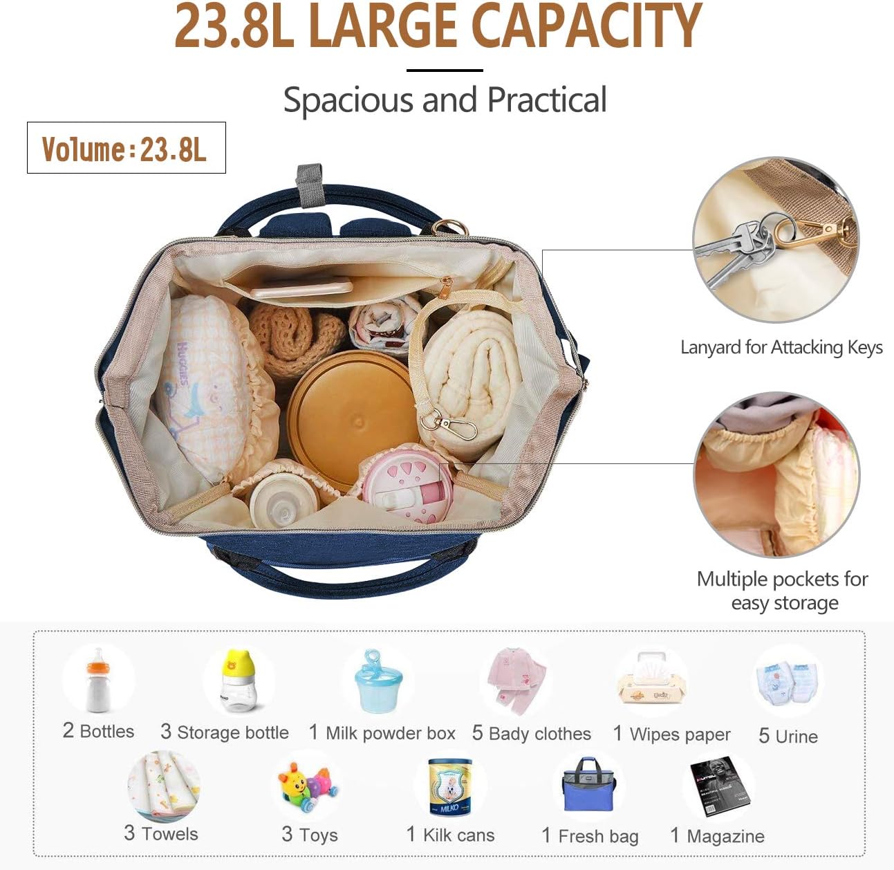 BALCONY & FALCON Multi-Functional Diaper Bag Backpack with Changing Pad Waterproof Nappy Bag