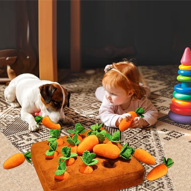 Foto 6 de 6 de Celawork Juguete de inteligencia para perro, juguete interactivo, alfombra de felpa, zanahoria